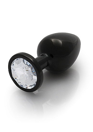 Czarny metalowy korek analny rozmiar L 4 cm z kryształem