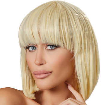 Blond wamp – średnia peruka z fryzurą w stylu bob z klasyczną grzywką, dł. 30 cm, poliester, kolor jasny blond