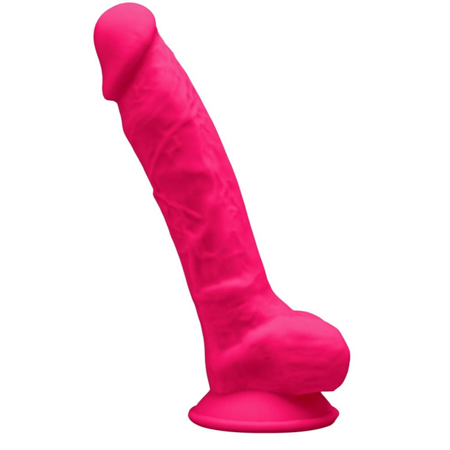 Realistyczne dildo anatomiczne z jądrami, z silną przyssawką, termoaktywne, silexpan silikon, dwuwarstwowe, rozmiar duży 17,5 cm, kolor różowy