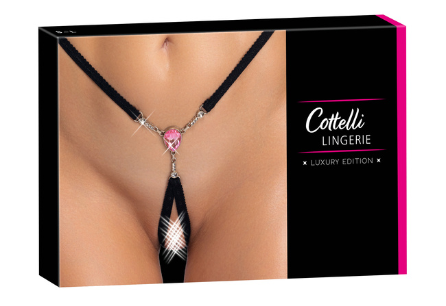 Zmysłowe open stringi jubilerskie z dużym klejnotem i cyrkoniami, rozmiar S-L