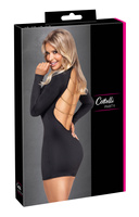 Sexy mała czarna – seksowna sukienka mini z odkrytymi plecami, ozdobiona łańcuszkami w kolorze złotym