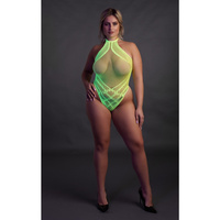 Fluorescencyjne, świecące w ciemnosci body z dekoltem typu halter, neonowa zieleń rozmiar XL/XXXXL
