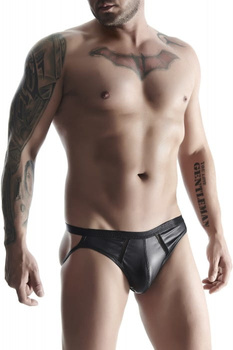 Czarne męskie stringi jock strap z efektem pusz-up powiększającym penisa