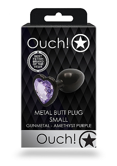 Czarny metalowy korek analny Butt Plug rozmiar S 2,7 cm z kryształem serduszkiem