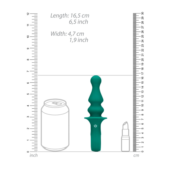 Druga strona – Wibrujący korek analny, butt plug z uchwytem, 12 trybów wibracji, długość 16,5 cm wkładane 8,7 cm, Ø 3,6 cm, płynny silikon