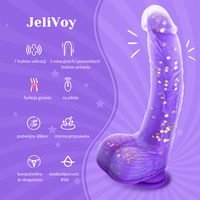 POSUWISTE Silikonowe purpurowe dildo wibrujące na pilota JELIVOY Swing&Thrusting od Tracy's Dog 23 cm z mocną przyssawką 