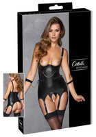 Body gorset z odkrytym biustem, paskami do pończoch, z otwartymi g-stringami, z łańcuszkami do bondage