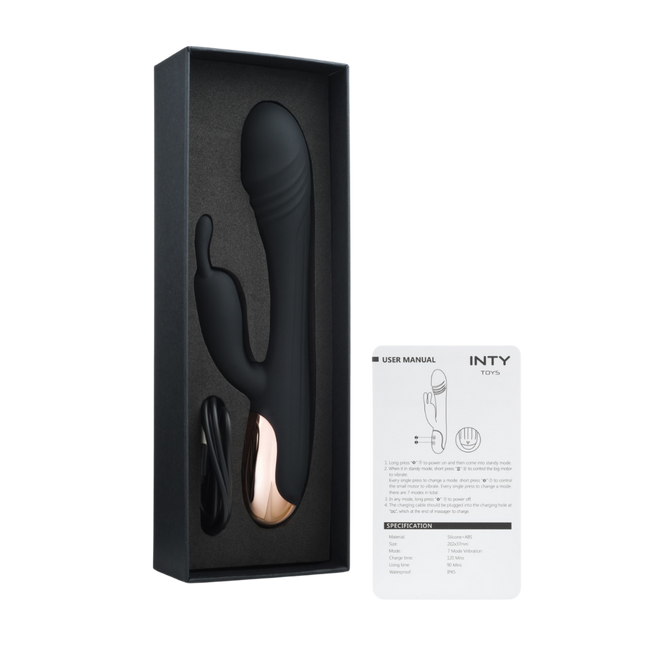 Mocny, czarny wibrator z królikiem z dwoma wypustkami w kształcie uszu królika, IPX6, dł. 20 cm