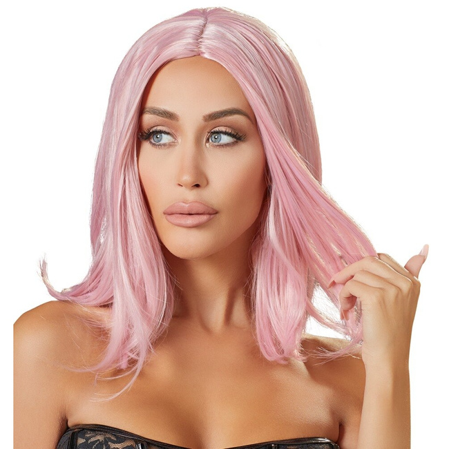 Słodka laleczka – średnia peruka w stylu kawaii – anime z fryzurą long bob, poliester, kolor perłowy róż