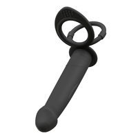 Dildo do podwójnej penetracji z ringiem erekcyjnym i ringiem na jądra, 13,1 cm, na pilota, wodoodporny IPX7, silikon