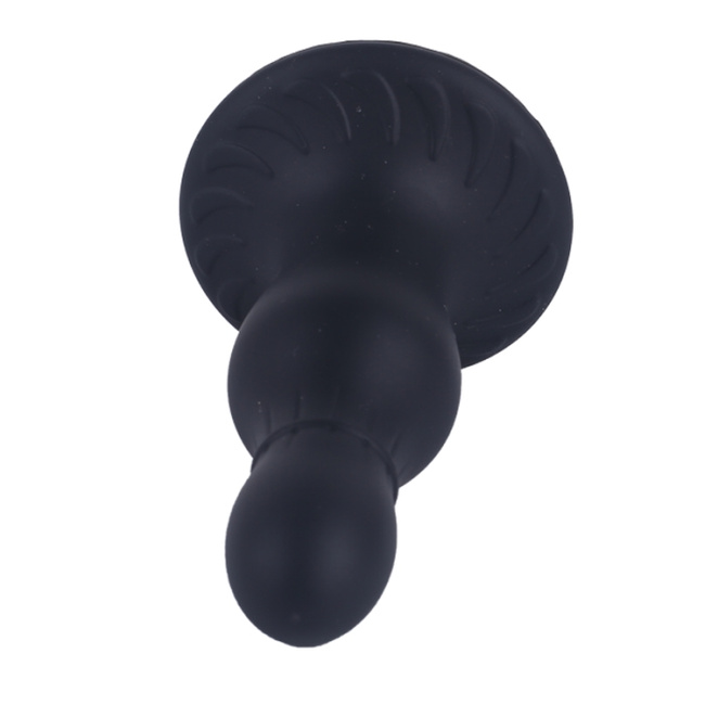 Korek analny, butt plug z główką, przewężeniem i przyssawką, rozmiar średni 11,4 cm, max Ø 3,6 cm, płynny silikon