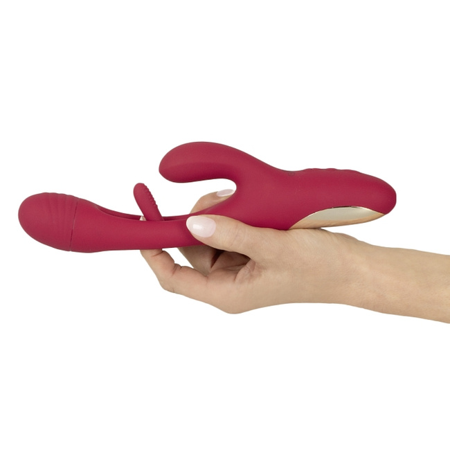 Rozkoszny śmieszek – wibrator z króliczkiem i radosnym języczkiem do pieszczenia punktu G i wnętrza pochwy, 3 silniki, 24,2 cm, silikon, wodoodporny IPX7