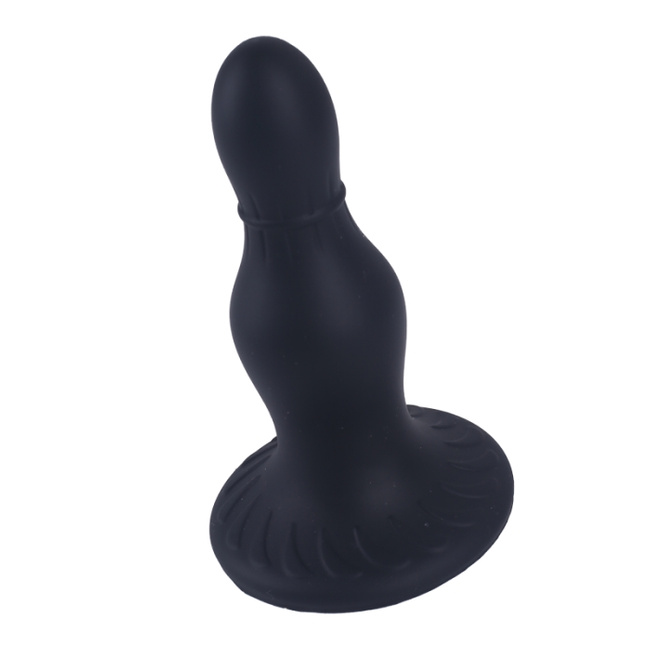 Korek analny, butt plug z główką, przewężeniem i przyssawką, rozmiar średni 11,4 cm, max Ø 3,6 cm, płynny silikon