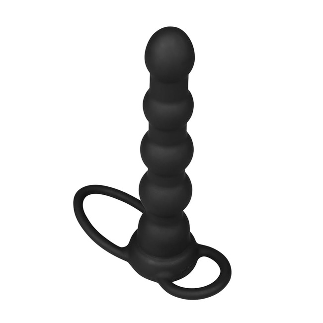 Wibrujący silikonowy strap-on na penisa i jądra do podwójnej penetracji