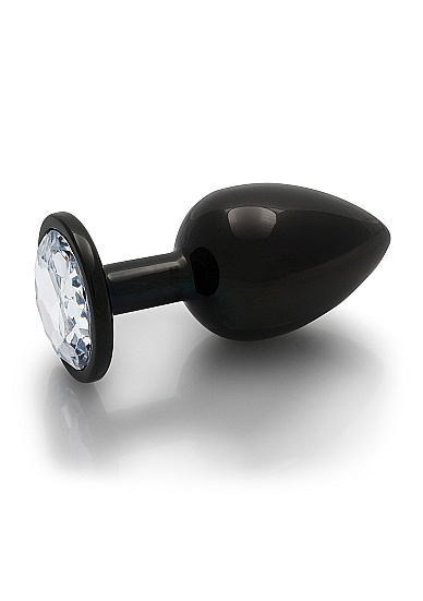 Czarny metalowy korek analny rozmiar L 4 cm z kryształem