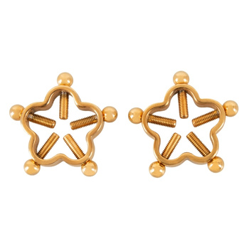 Metalowe klamerki na sutki w kształcie kwiatu z regulacją nacisku, w kolorze złota