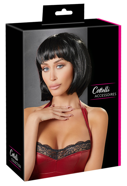 Wamp brunetka –peruka z fryzurą typu bob z klasyczną grzywką, dł. 28 cm, poliester, kolor: brunetka