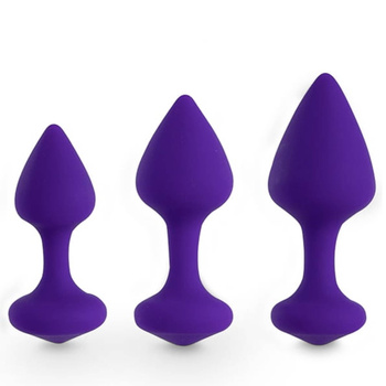 Zestaw 3 fioletowych korków analnych w różnych rozmiarach