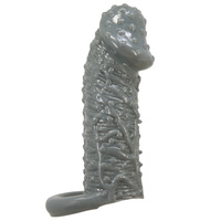 Nakładka z licznymi wypustkami i żyłami na całej długości na penisa dla par, czarna, oryginalny wygląd, długość 13 cm