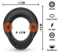 Wibrujący pierścień ring erekcyjny stymulacją jąder, 2 generatory wibracji, silikon, wodoodporny IPX7, Ø 4 cm (rozciągliwe)