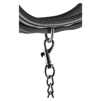 Elegancka elastyczna obroża na szyję z neoprenu pikowanego we wzór diamentów łączonego z metalową smyczą seria DIAMOND BDSM