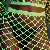 Fluorescencyjny, świecący, dwucześciowy kostium - krótki top z długim rękawem + długa sukienka, neonowa zieleń rozmiar XS/XL