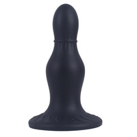 Korek analny, butt plug z główką, przewężeniem i przyssawką, rozmiar średni 11,4 cm, max Ø 3,6 cm, płynny silikon