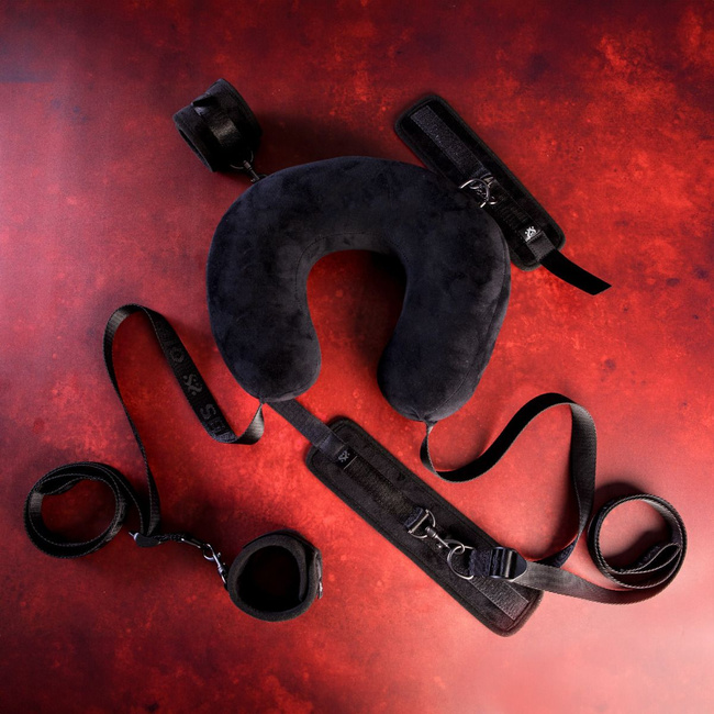Uprząż do narzucania pozycji SEI MIO, zestaw pasów do unieruchamiania w komplecie zagłówek rogal,  soft BDSM, bondage