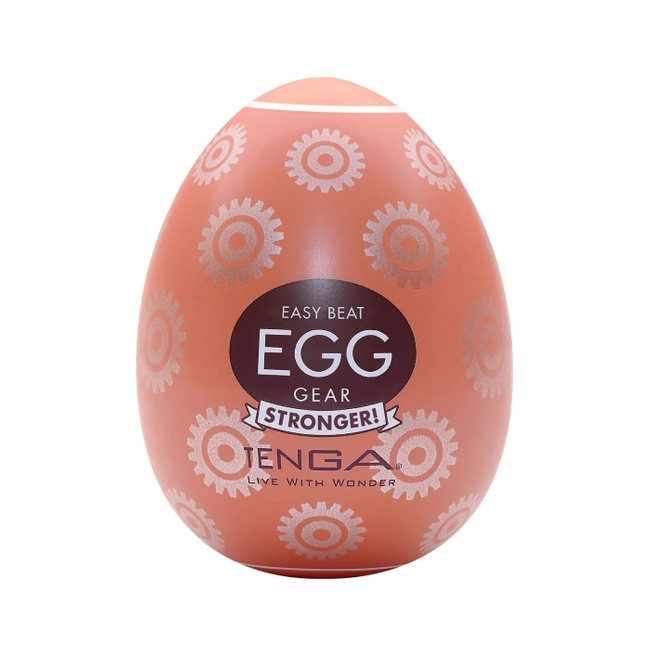 Siódmy bieg - masturbator jajko Tenga EGG Gear o grubszych ścianach z frezami w kształcie kół zębatych po wewnętrznej stronie, seria Hard Boiled (STRONGER)