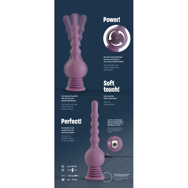 Analny siłacz – ultrasilnie wibrujące dildo kulkowe z przyssawką, 27,7 cm 