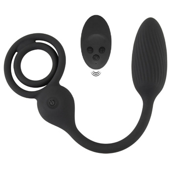 Podwójny ring erekcyjny na penisa i jądra i masażer prostaty typu wibrujące jajeczko, na pilota