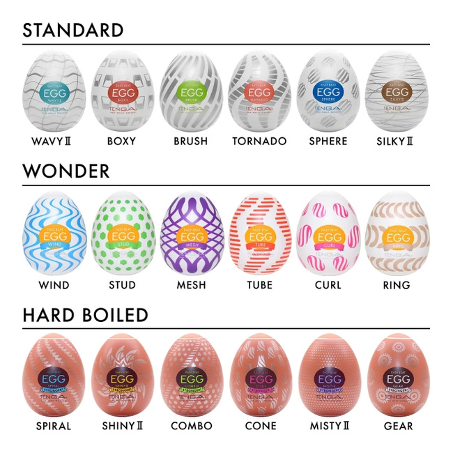 Siódmy bieg - masturbator jajko Tenga EGG Gear o grubszych ścianach z frezami w kształcie kół zębatych po wewnętrznej stronie, seria Hard Boiled (STRONGER)