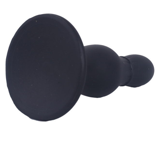 Korek analny, butt plug z główką, przewężeniem i przyssawką, rozmiar średni 11,4 cm, max Ø 3,6 cm, płynny silikon