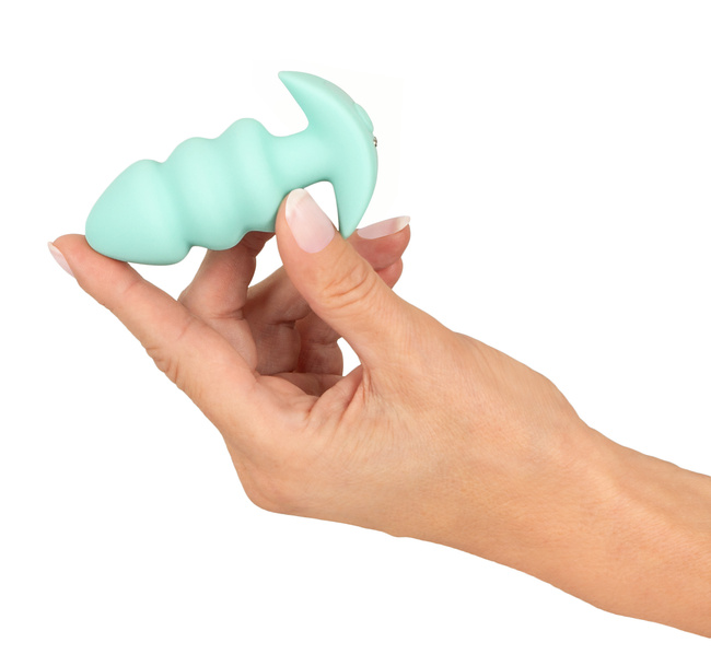 Wibrujący pieszczoch analny Cuties. Trzy stymulujące części, o zmiennej grubości, kolor zielony, silikon