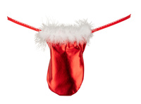 Męskie stringi a’la Mikołaj, świąteczne, z białym futerkiem