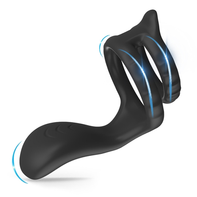 Wibrator nakładkowy, podwójny ring erekcyjny na penisa, silikon