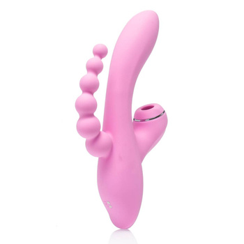 Potrójny pieszczoch – wibrator typu combo – trzy końcówki: wibrator do punktu G + powietrzny stymulator łechtaczki + dildo analne