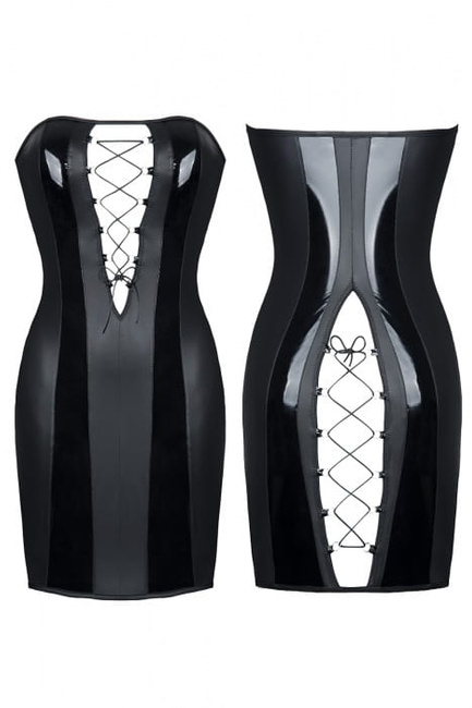 Seksowna czarna sukienka sznurowana BDSM przebranie Domina wetlook
