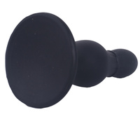 Korek analny, butt plug z główką, przewężeniem i przyssawką, rozmiar średni 11,4 cm, max Ø 3,6 cm, płynny silikon