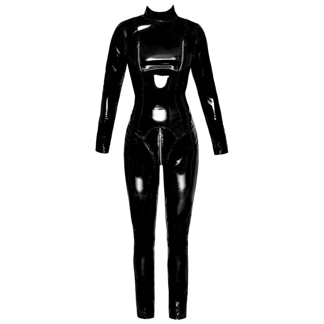 Dopasowany kombinezon winyl BLACK LEVEL czarny catsuit