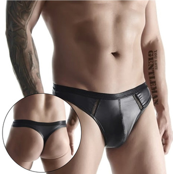 Czarne męskie stringi z efektem push-up powiększającym penisa
