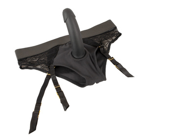 Strapon zestaw do pegging: dildo i uprząż, harnes panty z otwartym tyłem, wymienne dildo 17,5 cm