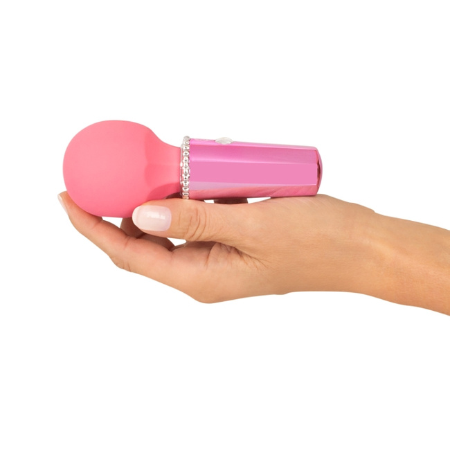 Rozkosz królewny – śliczna, silna różdżka, wibrator wand, ze zdobioną główka i uchwytem dekorowanym klejnocikami, masażer łechtaczki i całego ciała, 12,7 cm, silikon, kolor róż flamingowy