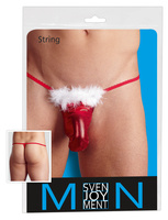 Męskie stringi a’la Mikołaj, świąteczne, z białym futerkiem