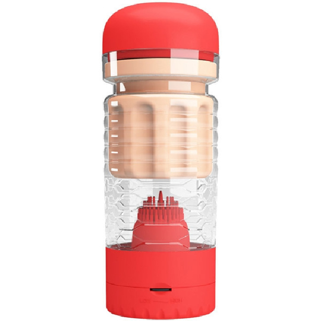 Gorąca cipka tenisistki Emily – realistyczny, wibrujący masturbator w obudowie, ze ssaniem i zestawem włosków pieszczących główkę penisa, czerwony