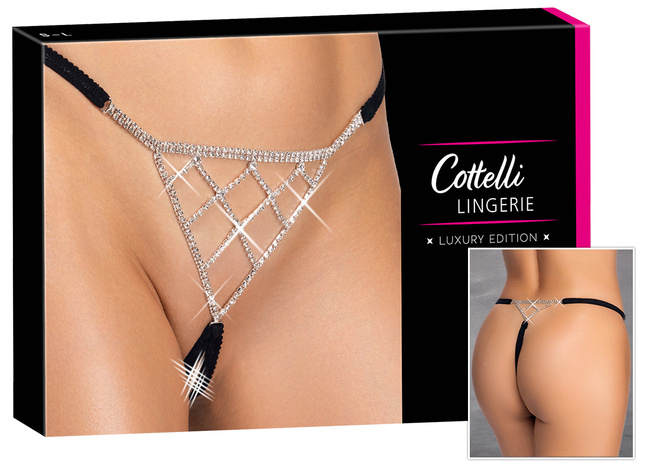 Jubilerskie open stringi ouvert, zdobione siatką z cyrkonii, rozmiar S-L