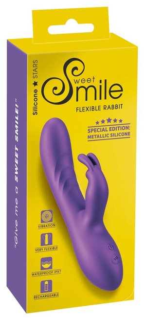 Poręczny, elastyczny wibrator królik od Sweet Smile w eleganckim, matowym, połyskującym metalicznie wyglądzie