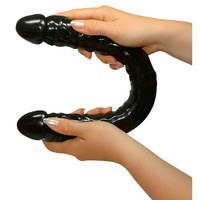 Dwustronne czarne dildo rozmiar XXXL, elastyczne - podwójna penetracja, żel TPE, długość 43 cm, Ø 4 cm