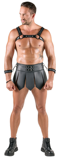 Gladiator zestaw: pas z krótką spódniczką, harnes i miękkie kajdanki z karabińczykami, soft BDSM