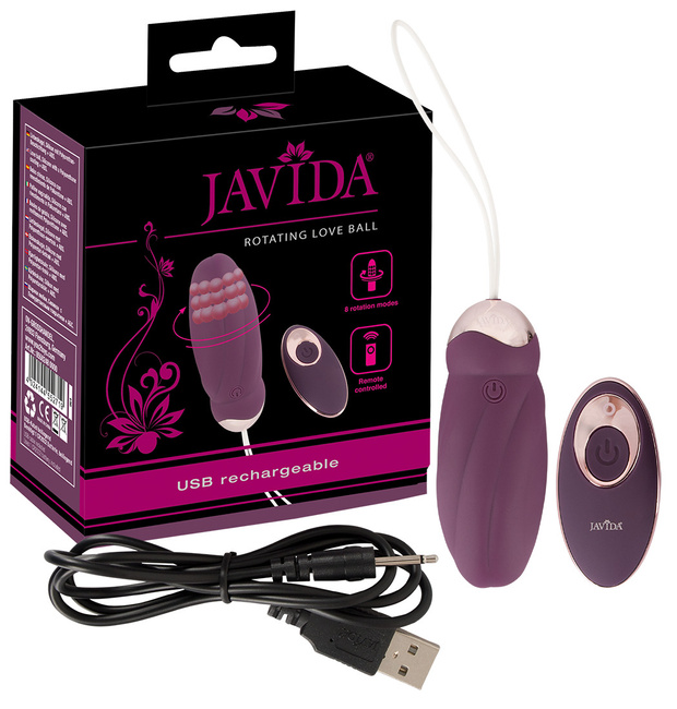 Purpurowe jajeczko z wibracjami i potrójnym wirującym pierścieniem koralików, dł. 9 cm, Ø 3,4 cm